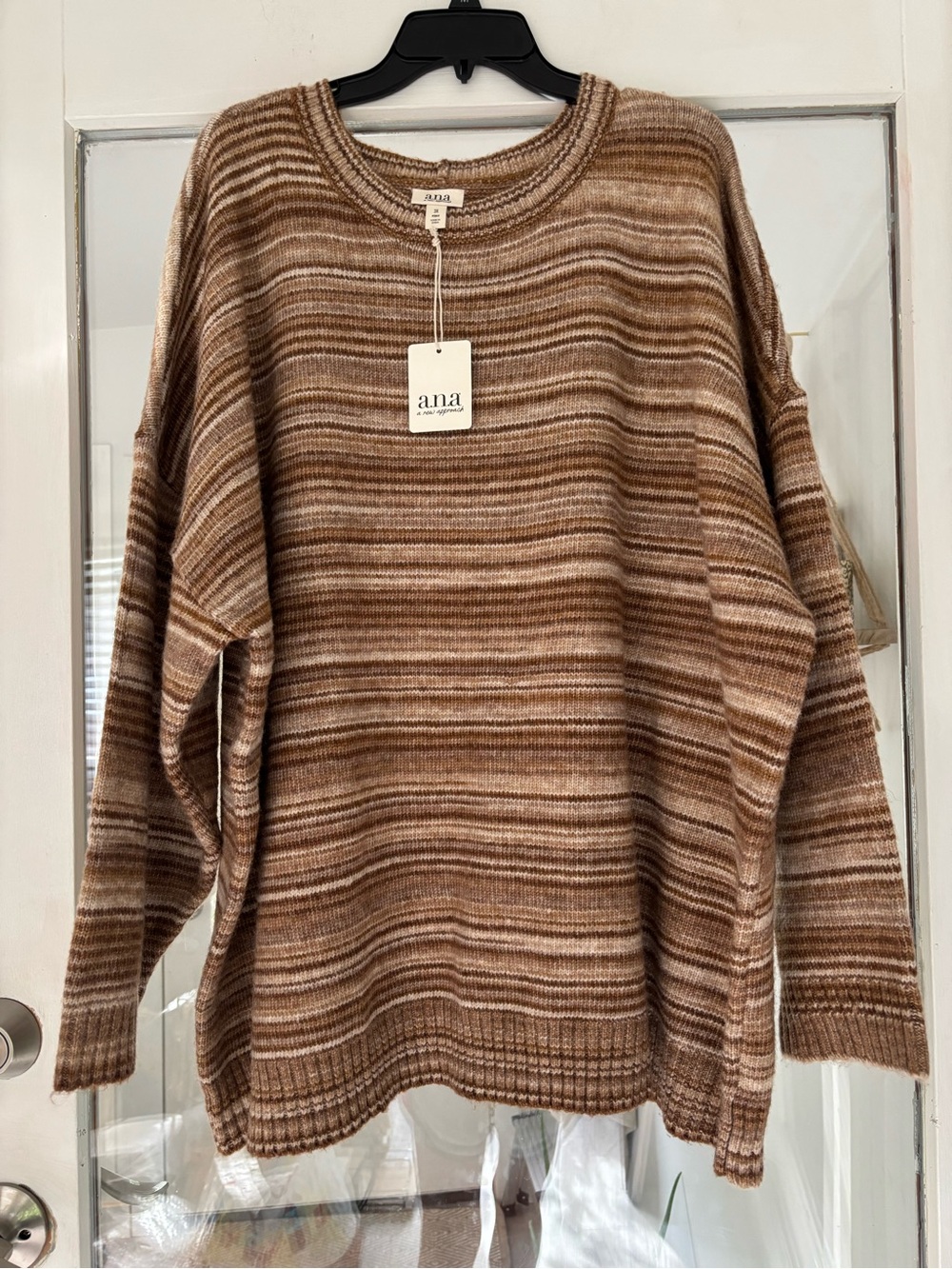 a.n.a Brown Multi-Stripe Crewneck Sweater